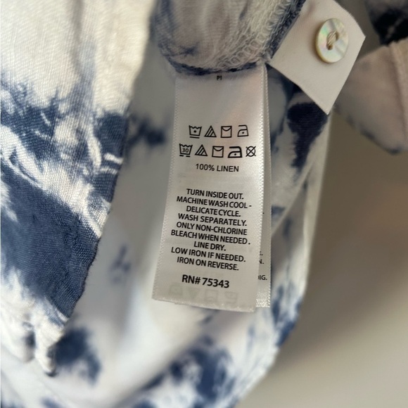 Rachel Zoe Linen Tie Dye Oversized Button Down Hooded Top Size Small Blue EUC - Picture 5 of 7